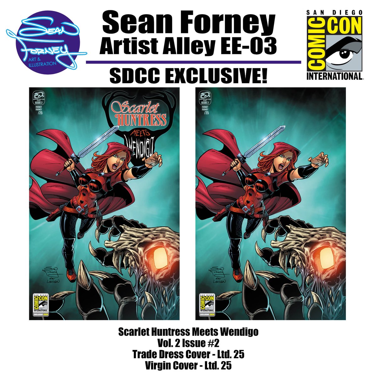 SeanForneyArt's tweet photo. Scarlet Huntress meets Wendigo SDCC exclusive.
It’s an homage to Erik Larsen’s Spawn 262 cover. Lines and colors by Sean Forney.
Available at the Scarlet Huntress small press table, K-03 and Sean Forney’s artist alley table, EE-03.
#sdcc #sdccexclusive #comiccon https://t.co/e1pSjwNzQf