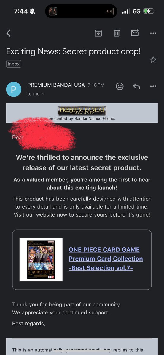 Lordlongley's tweet photo. @AndyCollectz Hey Andy, Bandai just secret released Premium Collection Vol 7 again. Check your email/ let the people to know to check their  emails!!! https://t.co/dsDKipm3LA
