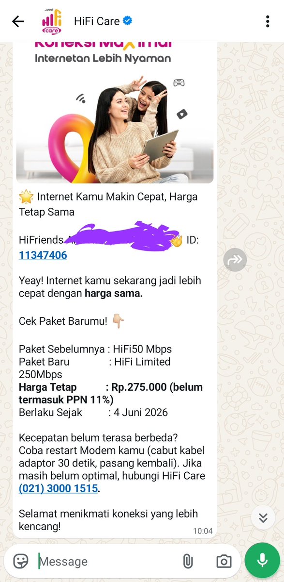 purvance's tweet photo. @HiFicare Ini pesan dari Hifi tanggal 6juni2026. https://t.co/VDYR5ImCTJ