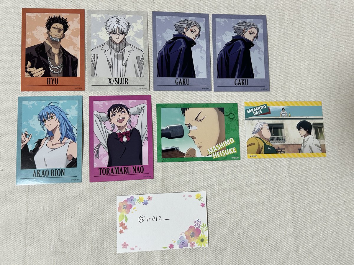 rr012__'s tweet photo. SAKAMOTO DAYS サカモトデイズ
2ピース　ツーピース　ブロマイド

【求】坂本太郎

【譲】豹、X スラー、楽、赤尾リオン、虎丸尚、眞霜平助、坂本&amp;南雲＆平助

郵送希望です、お心当たりございましたらお気軽にお声かけください。 https://t.co/uYCgwLAKWB