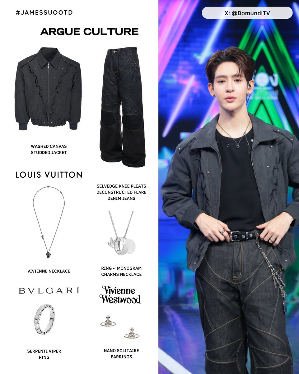 JamesSu_OOTD's tweet photo. ✿ #JamesSuOOTD 🤍

#JamesSu AT #ร้องข้ามกำแพงxเจมส์ 🎤

👕👖 ARGUECUL TURE l #ARGUECULTURE
✨💍 LOUIS VUITTON l @LouisVuitton 
💍 BVLGARI I @Bulgariofficial 
✨ VIVIENNE WESTWOOD | @FollowWestwood

📷 X: @/DomundiTV https://t.co/KeXLJ8aSdT