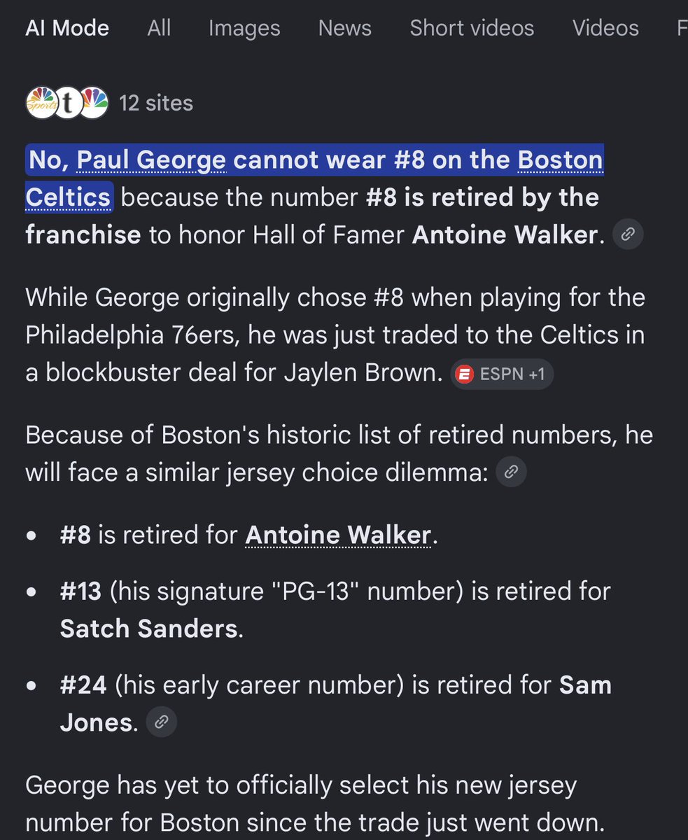 tylerjamesx's tweet photo. Apparently AI thinks the Celtics retired #8 for Antoine Walker 😂 https://t.co/caxn4DiQzY