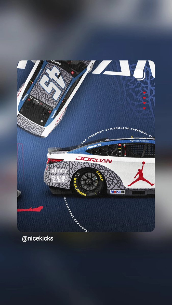 SPBaldea's tweet photo. 🫨

@TylerReddick  @23XIRacing #MichaelJordanRacing rocking the #AirJordanRetro3 #TrueBlue livery this Sunday at @ChicagolndSpdwy 👌🏼

Let's get the W!

@NASCAR take the 4th of July race back to @DAYTONA where it belongs. #IndependenceDay #Freedom 🇺🇲 https://t.co/vRNNd24l2p