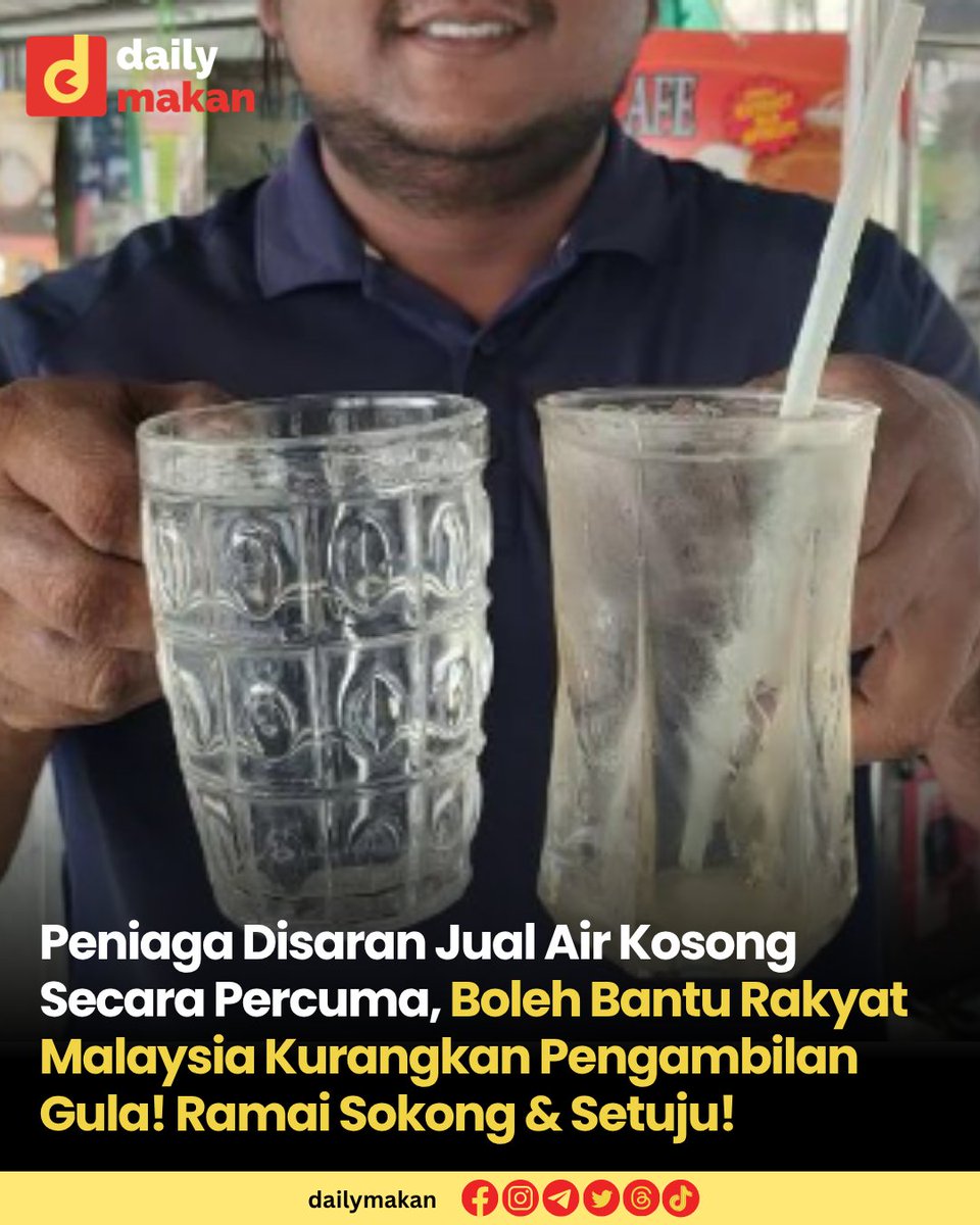 DailyMakan's tweet photo. Baru-baru ini, sebuah polisi menyeru semua kedai makan di negara menyediakan minuman air percuma kepada pelanggan.

Menurut Gelen Centre for Health and Social Policy, langkah tersebut akan menggalakkan gaya hidup lebih sihat serta mengurangkan pengambilan gula. https://t.co/Stp5w3vXrx