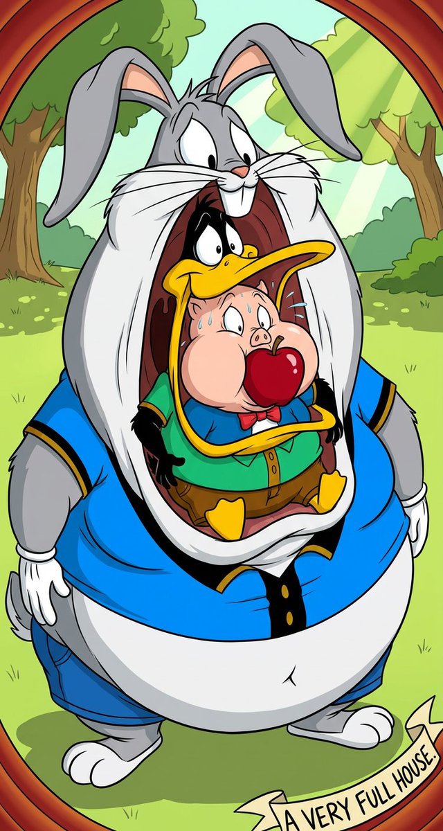 ACanine65327's tweet photo. Porky, Daffy &amp; Bugs in each other's mouths (https://t.co/rEyTgLr3RB)  

They're like big a TurDucken huh, bet you guys would wanna eat this one

#PorkyPig #DaffyDuck #BugsBunny #LooneyTunes #Looney #Looneyverse https://t.co/ds61Clcdzf
