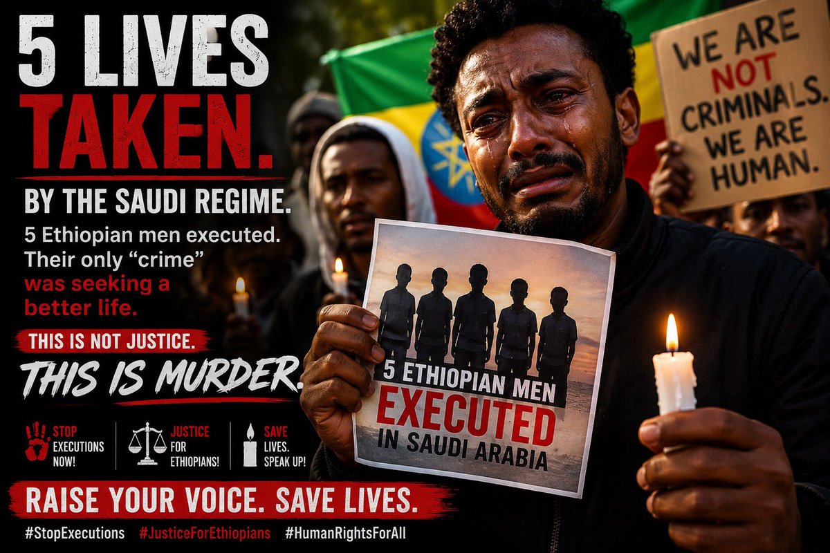 Lwam2324's tweet photo. ⚖️ Saudi authorities on Tuesday, June 23, executed seven people, bringing the total number of people executed in the kingdom this year to 100, according to an Agence-France Presse tally based on official announcements.
#JusticeForEthiopians #StopExecutions @DrTedros @hrw
@amnesty https://t.co/SIapOuPp9G