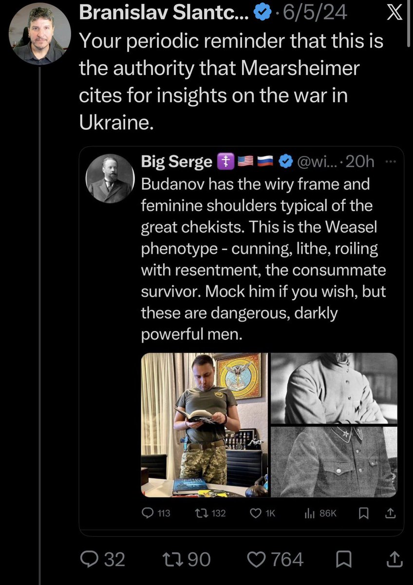 slantchev's tweet photo. Let me remind you that BigSerge is also the “authority” that Mearsheimer cited for his insights about how the war in Ukraine was going on. These people are so detached from reality that they can’t even tell when some Kremlin shill is just peddling propaganda masquerading as expertise.