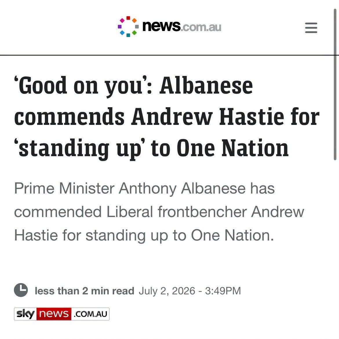 OneNationAus's tweet photo. We continue to live rent free in Hastie's head as he forms new political tag team with Albo. https://t.co/EnD5OKu4id