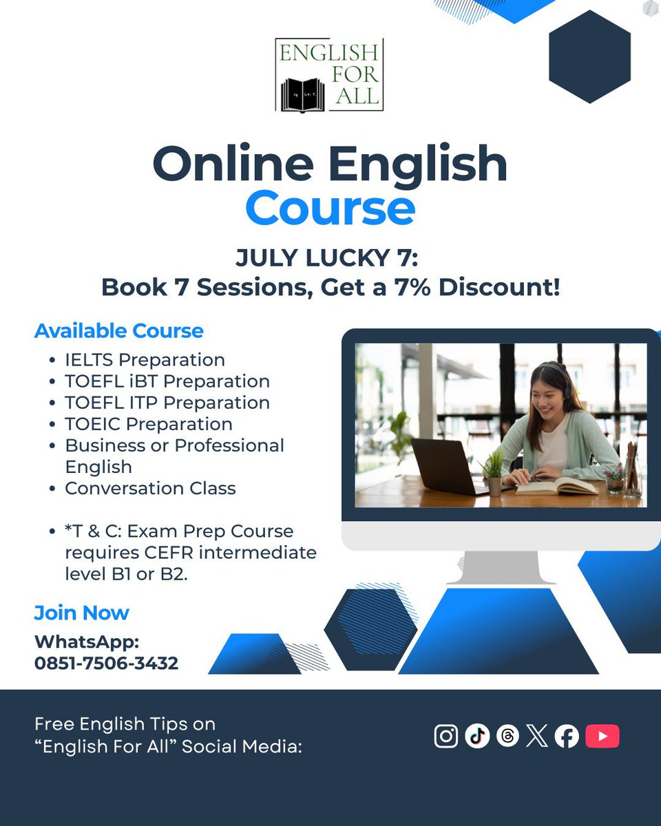 englishforall88's tweet photo. @buildingpeace_ Why join my class?
💻 100% flexible online sessions
🎯 Tailored lessons to fit your goals
💸 More sessions booked = bigger savings!
Don't wait around! This lucky streak ends on July 31st! ⏳
#OnlineEnglishCourse #LearnEnglish #IELTS #StudyAbroad #Scholarship @buildingpeace_ https://t.co/qeWy7320E0