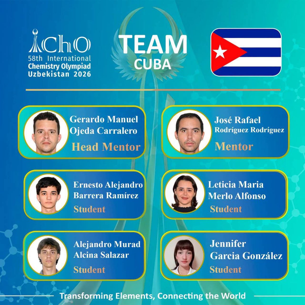SaludGuantanamo's tweet photo. #ActualidadCuba/ 🇨🇺Delegación que representará a #Cuba en la #Olimpiada Internacional de #Química en #Uzbequistán, del 10 al 19 de Julio próximo. https://t.co/KrnyZk36v2