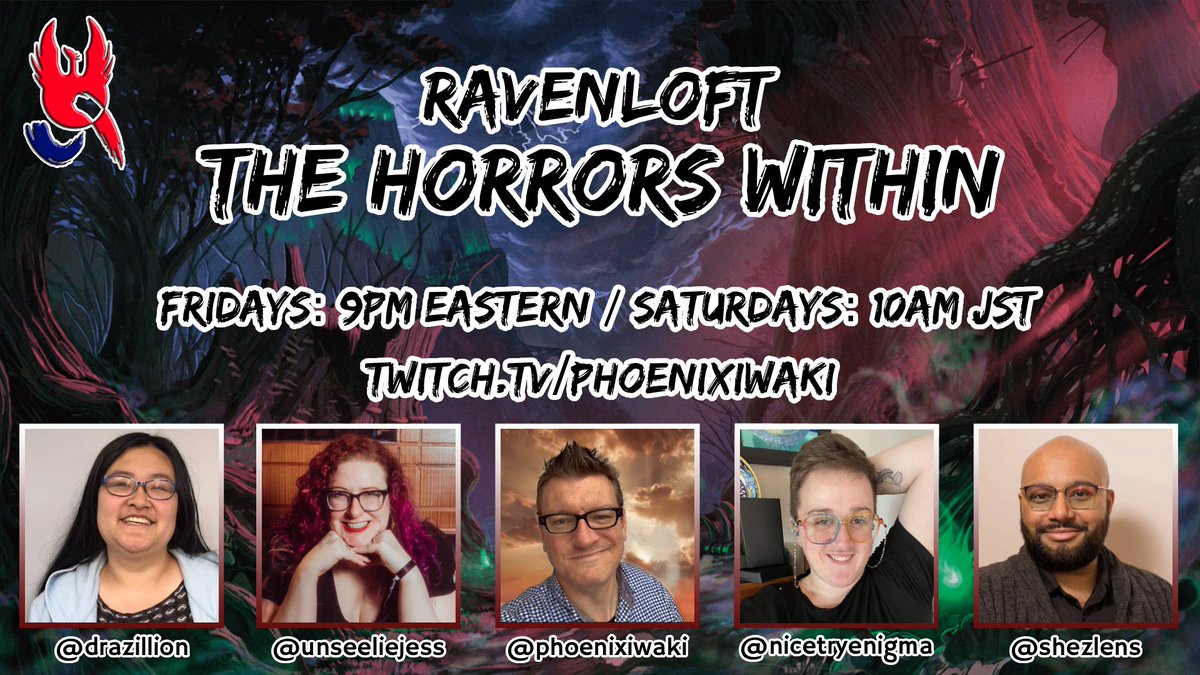 phoenixiwaki's tweet photo. 🚨 NEW campaign alert!!! Fri 9pm ET / Sat 10am JST
D&amp;D: Ravenloft: The Horrors Within!
▶️ https://t.co/cMR7lAv4pT
With @Drazillion @Unseelie_Jess Meridian &amp; Shez!

🎁 Discount code in chat for @phoenixdice! https://t.co/wgqLIaiVJN