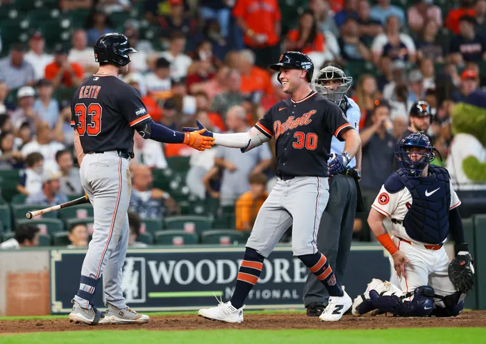 TigersData's tweet photo. When the Tigers pinch-hit for Colt Keith or Kerry Carpenter the pinch hitters are batting a combined .167 with a .628 OPS. https://t.co/WZf8OVT8Sh