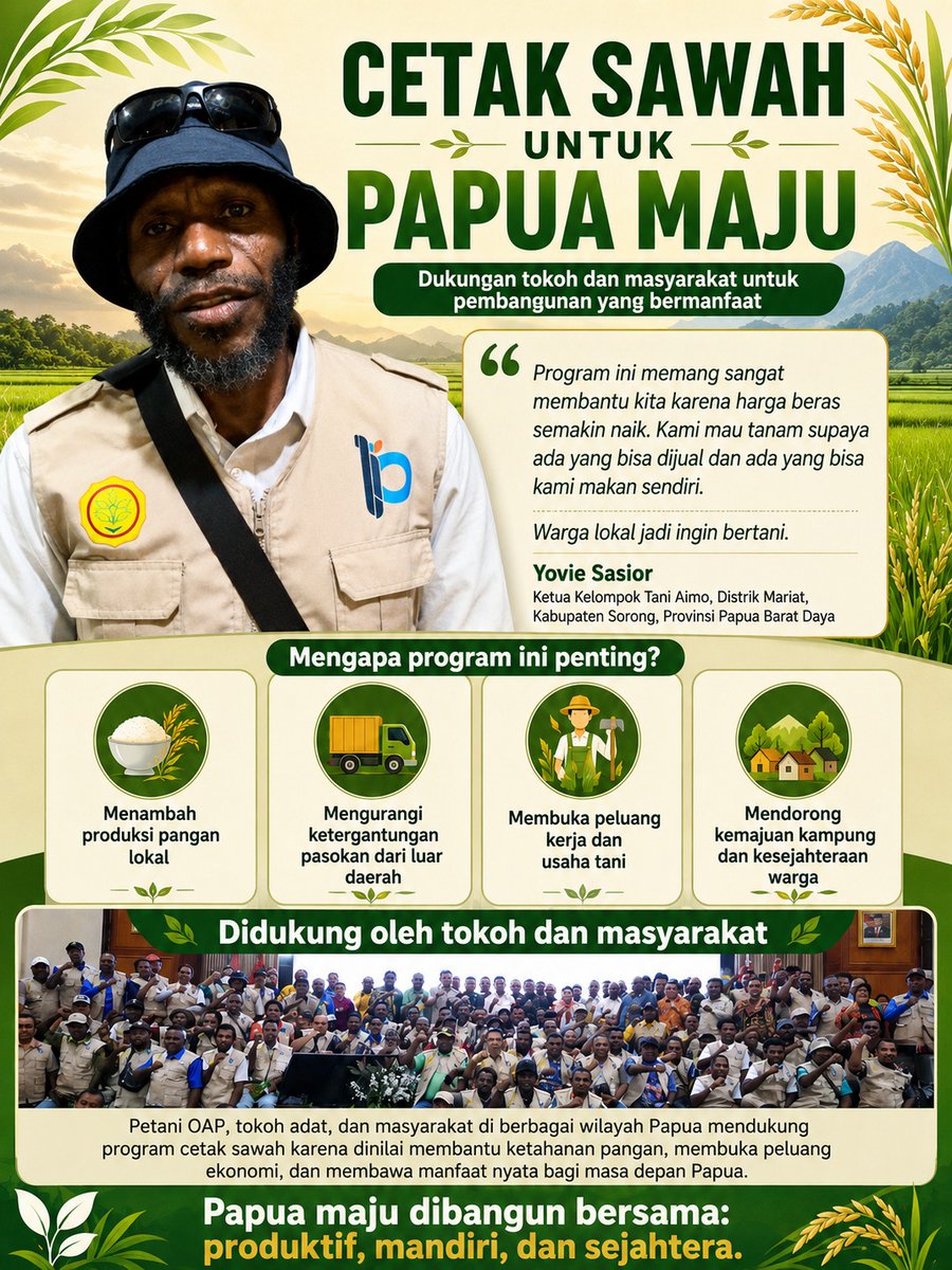 meniikam's tweet photo. Program Cetak Sawah untuk Papua Maju https://t.co/TV3rHRjs6j