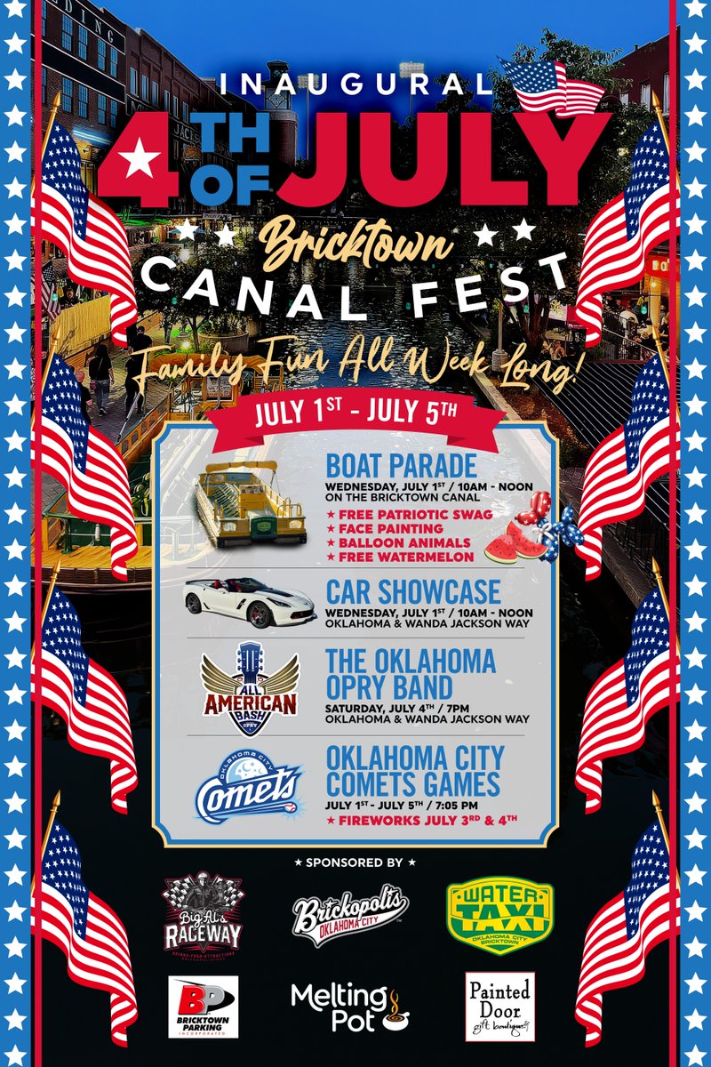 BricktownOKC's tweet photo. Downtown OKC and Bricktown are the place to celebrate 250 years of FREEDOM!🇺🇸 https://t.co/DQ0KHFbIqI
