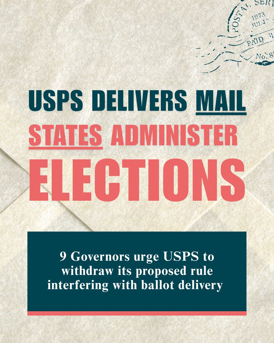govactalliance's tweet photo. In a joint letter, 9 Governors urge USPS to withdraw a proposed rule interfering with the delivery of ballots to voters across the country. 📮

Read WP’s exclusive: https://t.co/UzvXK5mhl9

See the full letter: https://t.co/32aOc2aaUZ https://t.co/9uln17uqkO