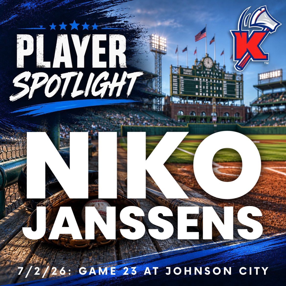 MarkThatPlay's tweet photo. NO RUNS ALLOWED! 👏🏻
@nikojanssens with two strong innings of relief for our @KingsportAxmen!
2.0 IP, 0 Hits, 0 Runs, 1 BB, 1 K
Season ERA now 1.04 🤩
#AxesUp 🪓⚾️ https://t.co/1sbJN1YEpE