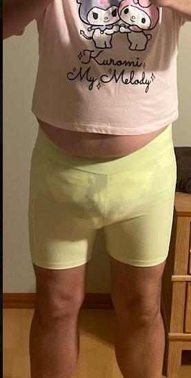 hubby_sissy's tweet photo. My crush Katie once wore tight yellow shorts like this I think about 30 years later. Now I dream of a life of being feminized and diapered 24-7 with no escape. And under Mistress Madelon, @bendtomywhims, I might get that dream/nightmare and also have Katie see me just like this. https://t.co/QlsLMrsS1o