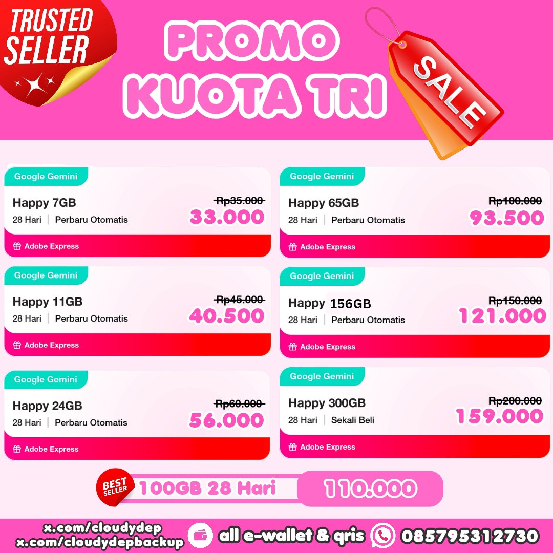 cloudydepbackup's tweet photo. THANKS SUDAH ORDER 2 PRODUK PAGI INI KAK 🤗✨ 100GB Indosat nambah order lagi 156GB Tri
TERIMA KASIH kepercayaannya 🎀

yang mau promo kuota indosat &amp; tri boleh cek yaa 👇🏻

#zonauang t. isat three im3 ooredo paket data internet murah https://t.co/5kAiUItA22