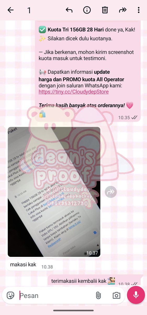 cloudydepbackup's tweet photo. THANKS SUDAH ORDER 2 PRODUK PAGI INI KAK 🤗✨ 100GB Indosat nambah order lagi 156GB Tri
TERIMA KASIH kepercayaannya 🎀

yang mau promo kuota indosat &amp; tri boleh cek yaa 👇🏻

#zonauang t. isat three im3 ooredo paket data internet murah https://t.co/5kAiUItA22