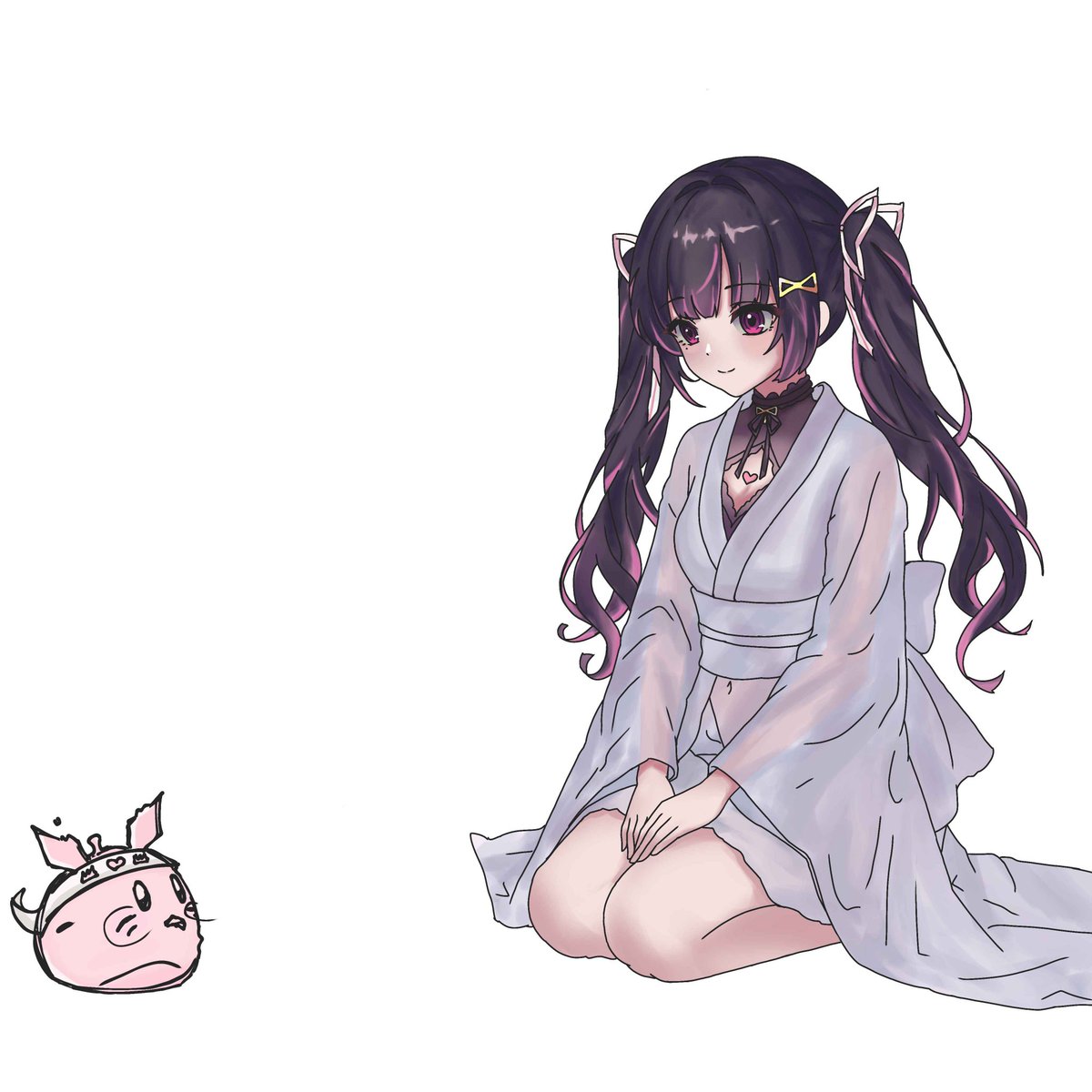 VTuberTaze's tweet photo. A year ago I saw this gorgeous glass kimono at my university's museum. I could only imagine how pretty Hime would look in it. I finally got it commissioned and as expected it truly suits Hime and gives her the aura of a serene goddess~
Thank you to Nao for drawing this~ #AtoRie https://t.co/CsE3xx7AlL