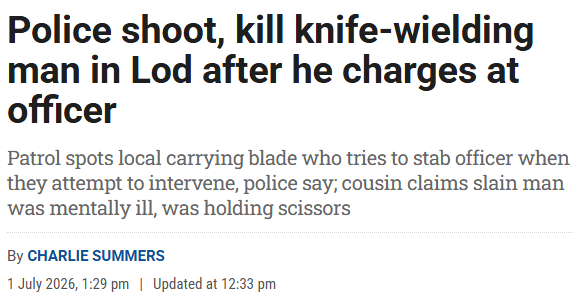 ireallyhateyou's tweet photo. Two days ago, in the town of Lod, the Israeli police shot to death a mentally ill person, a Palestinian citizen of Israel, who was holding scissors. They initially claimed it was a "thwarted terrorist attack". I bet you didn't hear about it. https://t.co/4jVaSCfR0n