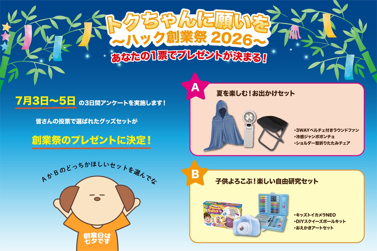 創業祭プレゼントキャンペーン アンケート2日目！！ あなたがほしいの