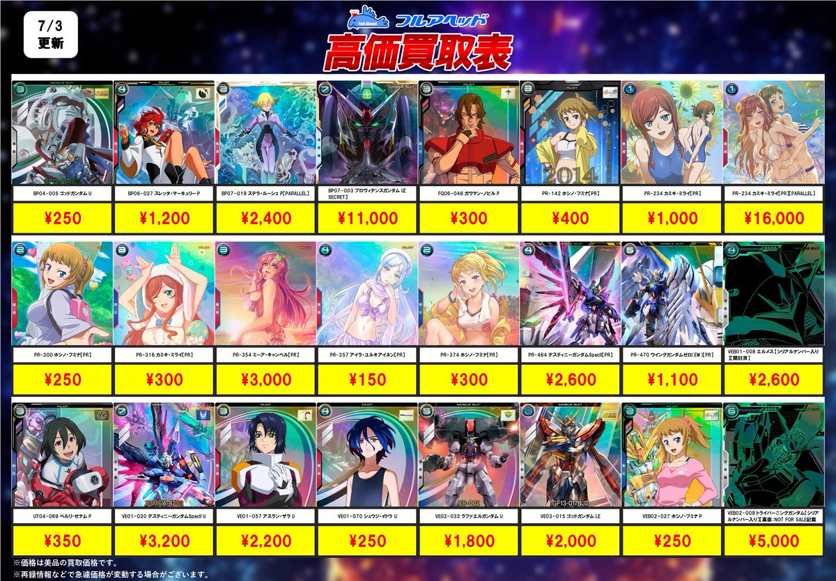 アーセナルベース買取表更新しました！ 今回の強化はこちら！ ぜひ