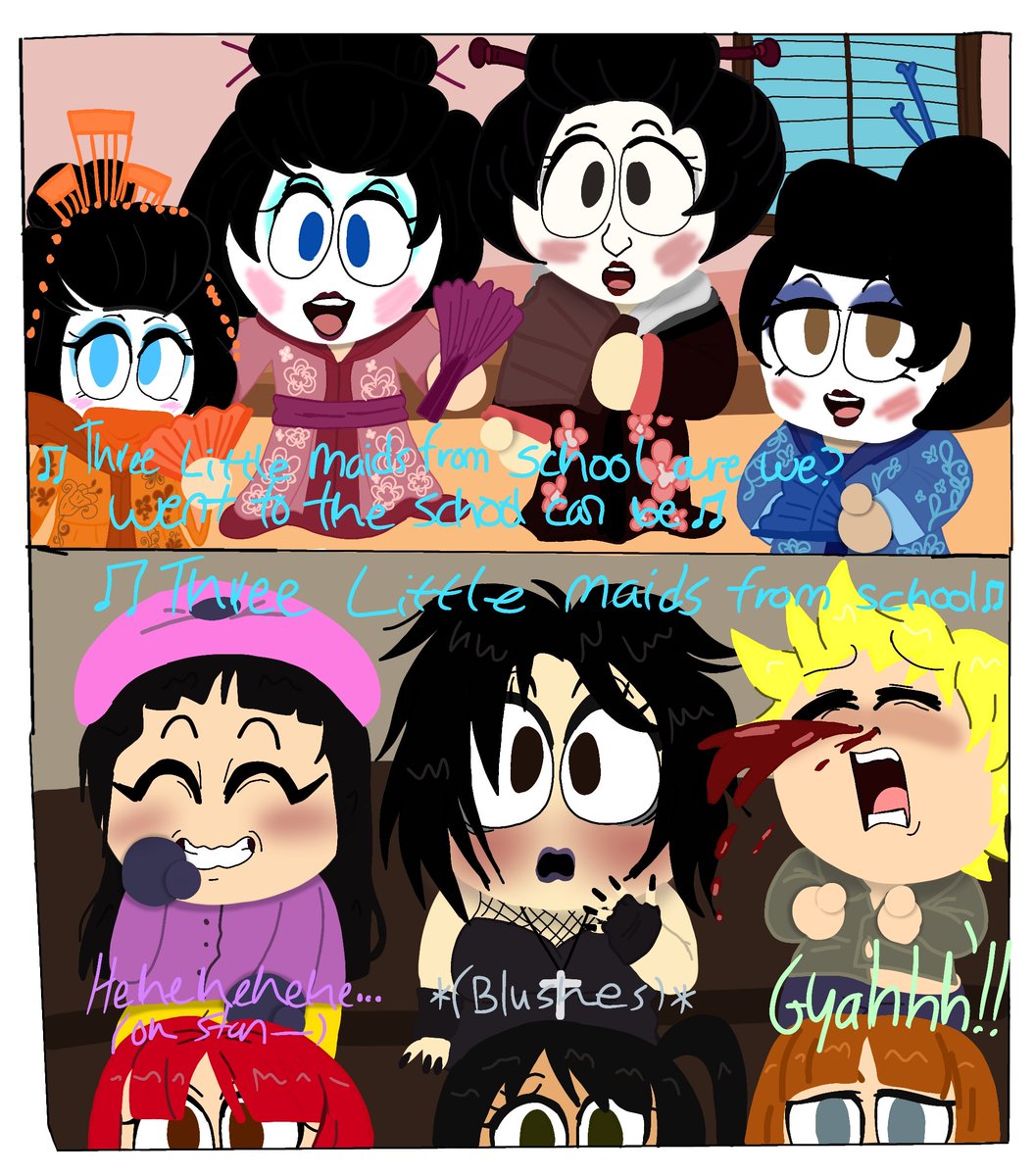 indiadickey246's tweet photo. @martinez_rhylie sp boys sings 'three little maids' funny comic strip #sptwt #spstan #spcraig #spmichael #spkenny #spwendy #sphenrietta #sptweek #comic #southpark https://t.co/JsjzJpehI0