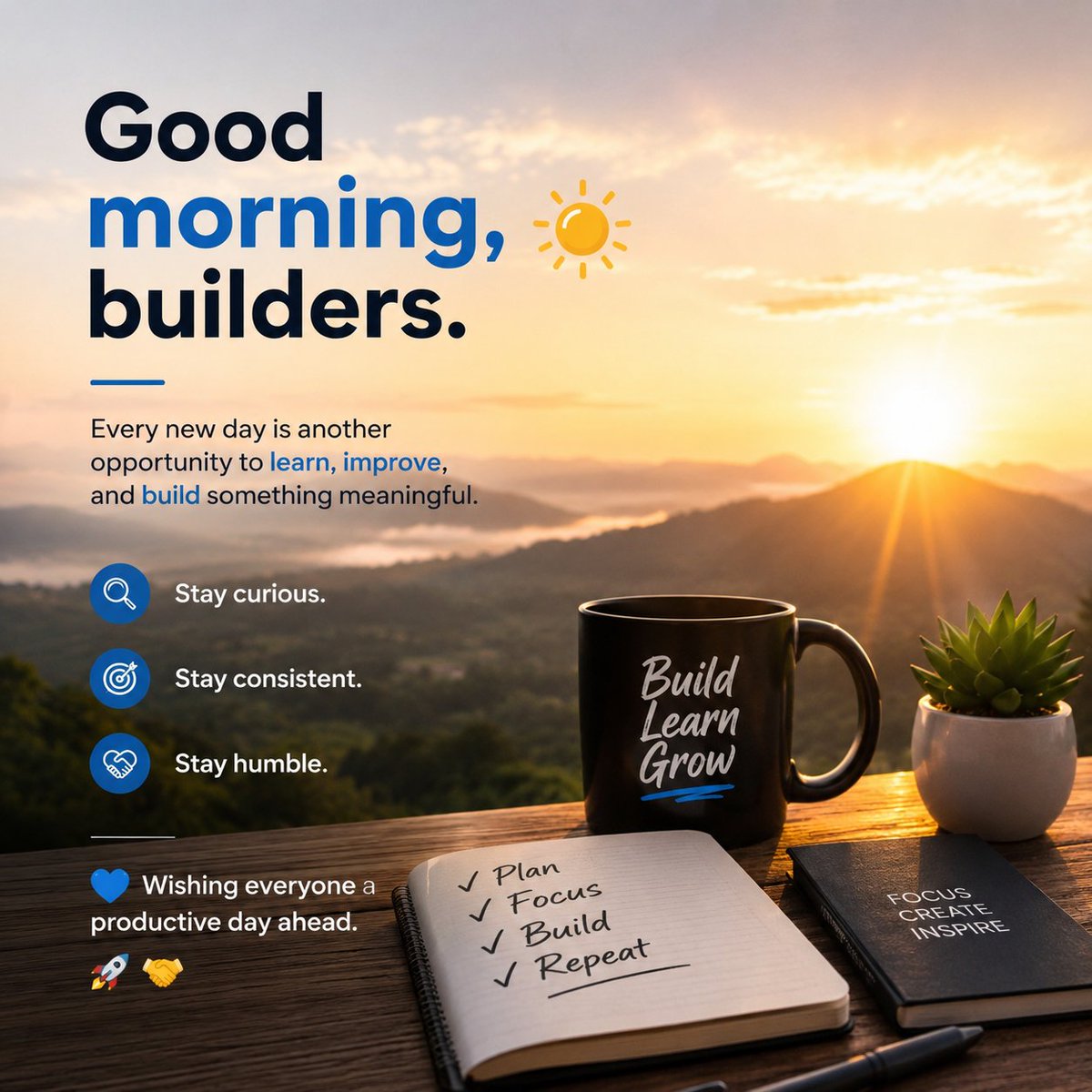 YakubuWeb3's tweet photo. Good morning, builders. ☀️

Every new day is another opportunity to learn, improve, and build something meaningful.

Stay curious. Stay consistent. Stay humble.

Wishing everyone a productive day ahead. 🚀🤝 https://t.co/EOj146LTXl