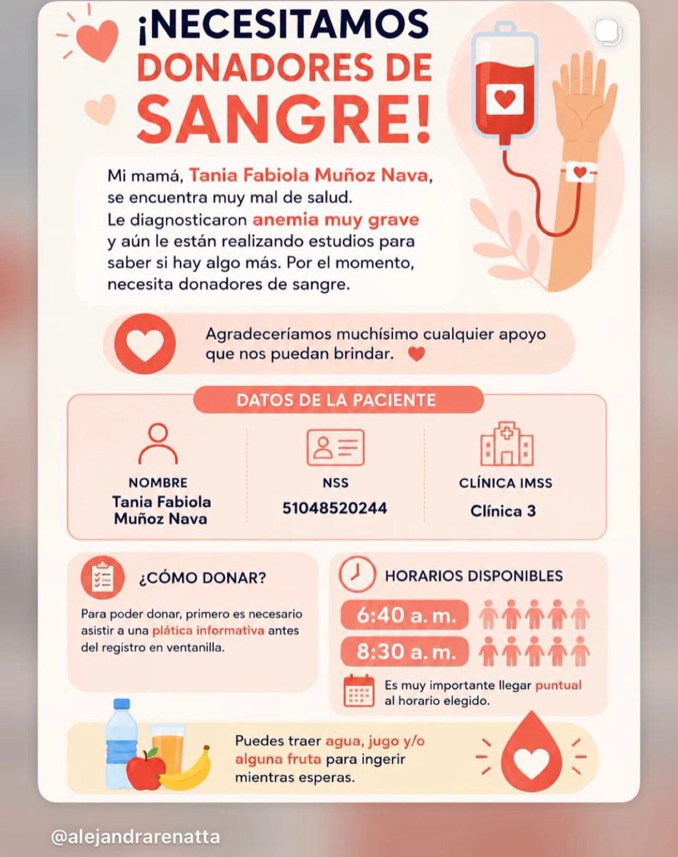 donaenvida's tweet photo. #URGENTE #Sangre para Tania Fabiola Muñoz Nava, en la Clínica 3 del IMSS.

#DonaEnVida https://t.co/tiYb1hKhK3