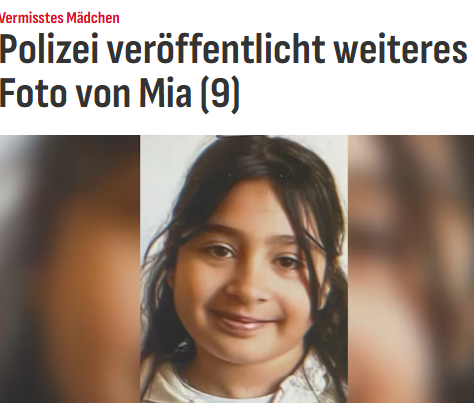 Taykra's tweet photo. Dem Verschwinden des Kindes könnte ein Sorgerechtsstreit der Eltern zugrunde liegen. Die Mutter befürchtet nun, dass Mia (9) vom Vater entführt worden sein könnte. Der Mann stammt vom Balkan und hat dort auch Familie. Mia war vorübergehend in einer Einrichtung untergebracht. https://t.co/GurDoSfbnd