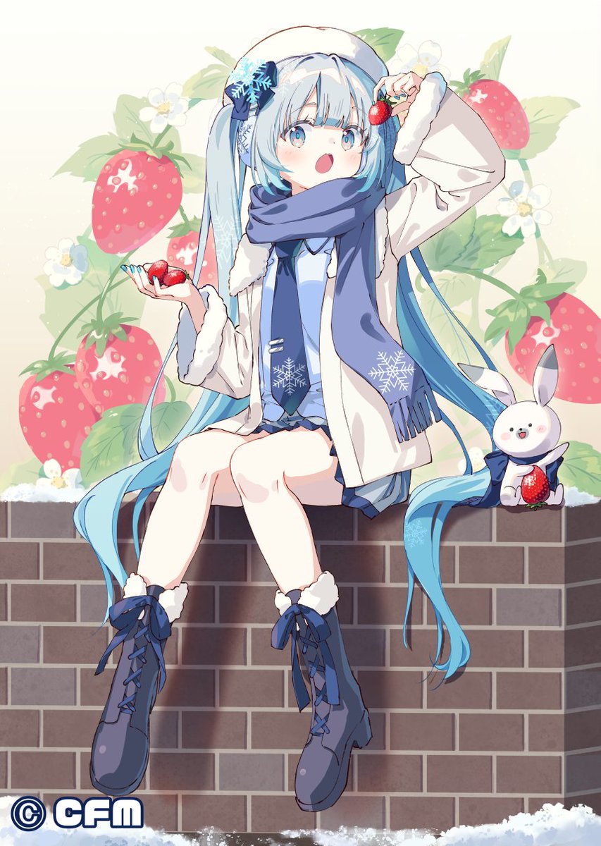 Zoirun's tweet photo. イラスト描かせていただきました🍓🍓

『北海道 雪ミクショコラクッキー PREMIUM 濃厚いちご味』のパッケージです！ https://t.co/T7r2bvQAI0