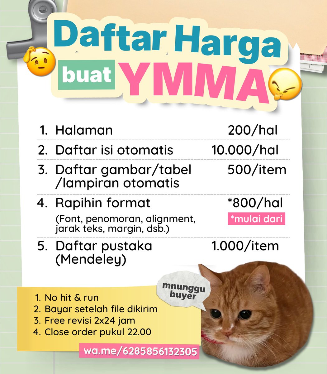 gemarmager's tweet photo. Open joki ngerapihin skripsi sesuai PPKI UM, bikin halaman, bikin daftar isi/lampiran/tabel/gambar bisa banget langsung chat ke https://t.co/OcWluUvIIJ

#zonauang #zonaba #zonajajan #needjoki #jokitugas #jokitugasmurah https://t.co/2rXerSEtki