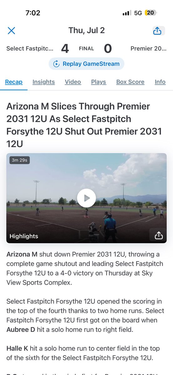 Azmijares's tweet photo. @SelectForsythe  Power Pool Update💥🥎

We finished 2-1-1 in pool play and earned the #3 seed heading into bracket play tomorrow!

I threw a complete-game 7-inning shutout with 8 strikeouts in a 4-0 win over Oklahoma Premier 2031 Futures.

My defense was lights out behind me, playing a flawless game with zero errors, and the offense stayed hot, launching 3 home runs to back the dominant performance.

Time to carry the momentum into bracket play. Let's go! 💙🥎🔥
@ejonesrockchalk @316EliteSB @tagupSoftball @SoftbalAmerica @TCSFastpitch @fastpitchwatch @DirectRecruits @SBRRetweets 
#fastpithch #classof2031 #softball