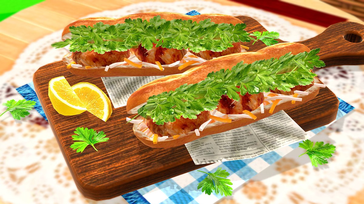 cookingmama_Eng's tweet photo. Make a Vietnamese sandwich “Banh Mi” with “Bread,” available in the Picnic Event🥖
A light and tasty recipe, perfect for enjoying outdoors.
🥖🥬🥕🥓🥖 
Try it in Cooking Mama: Cuisine!
🕹️Apple Arcade→ https://t.co/fh8tJaDtOx
#CookingMamaCuisine #AppleArcade https://t.co/vU2p7Asqlq