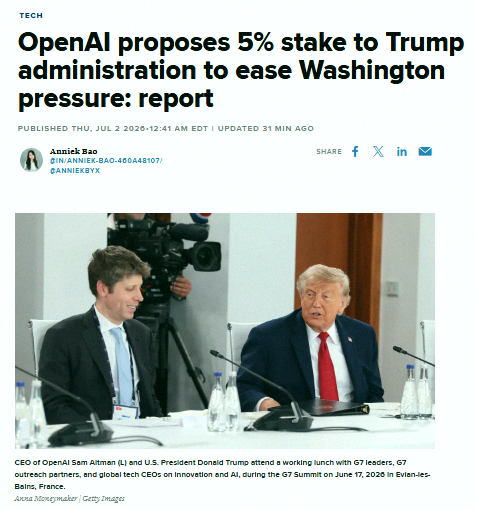 maaboonasu987's tweet photo. JUST IN 🚨: OpenAI may give 5% stake to Trump Administration 👀 Based on its recent valuation of $852 Billion, this would be worth just over $42 Billion 🤑 https://t.co/jppB4334is
