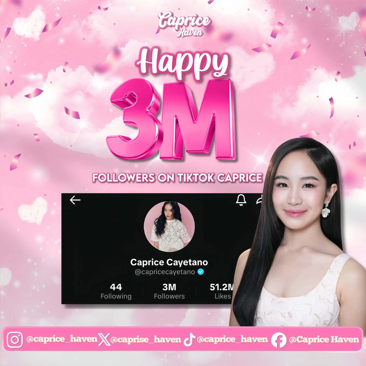 caprice_haven's tweet photo. 3𝙈 𝙇𝙊𝙊𝙆𝙎 𝙂𝙊𝙊𝘿 𝙊𝙉 𝙔𝙊𝙐, 𝘾𝘼𝙋! 🩷

Congratulations capcap on reaching 3 million TikTok followers! You deserve every bit of this milestone. 

Here's to many more achievements, we'll always be here celebrating with you!

#CapriceCayetano https://t.co/WACGNp0yX6