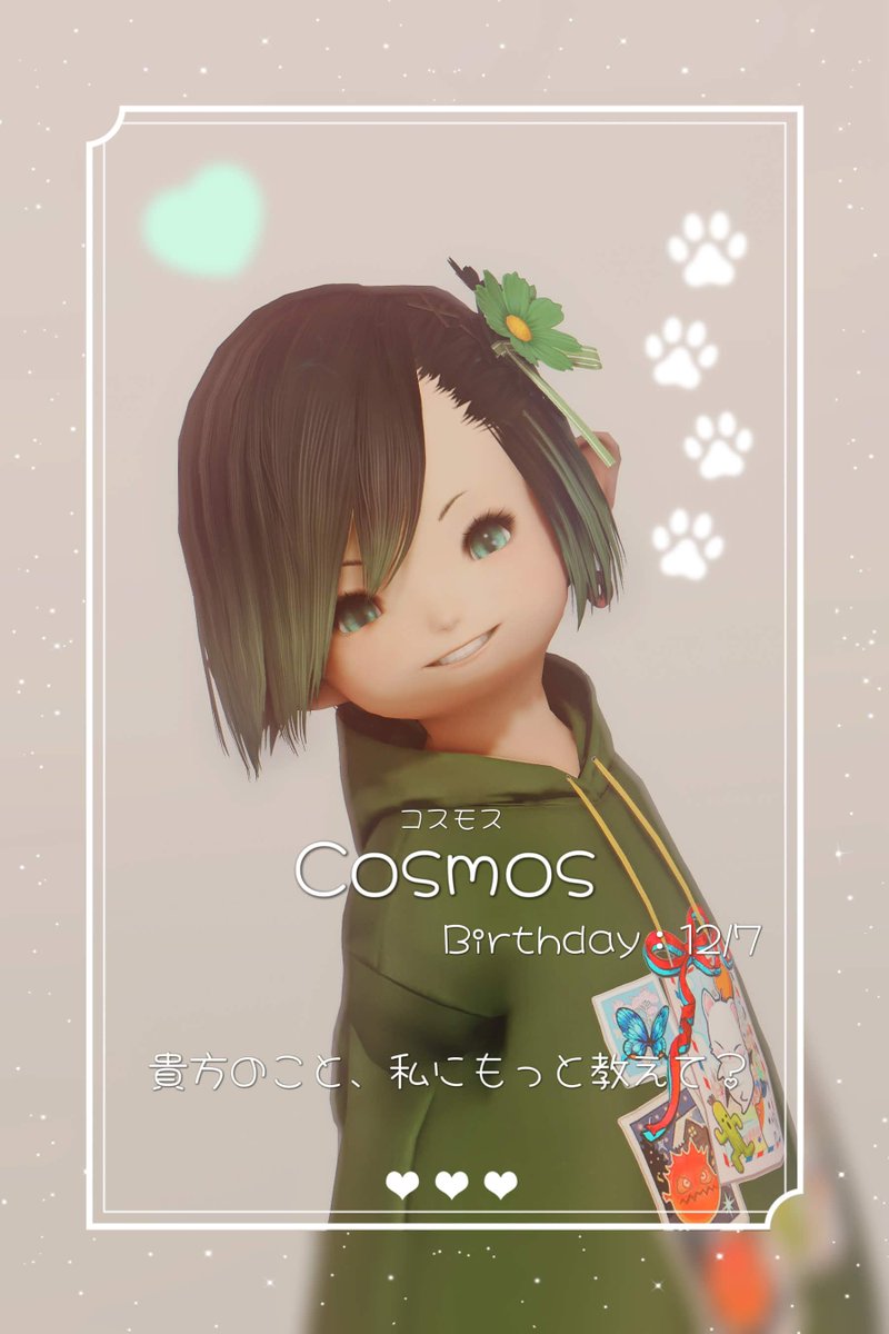 wan_nyan_ff14's tweet photo. キャスト紹介5人目
🐾Cosmos(コスモス)@CosMos_FFXIV
誕生日：12月7日
相談から世間話まで何でもお任せあれ
可愛くて対話がとても上手！
#WANNYAN_FF14 #FF14対話店 https://t.co/U5jo4VfVLz