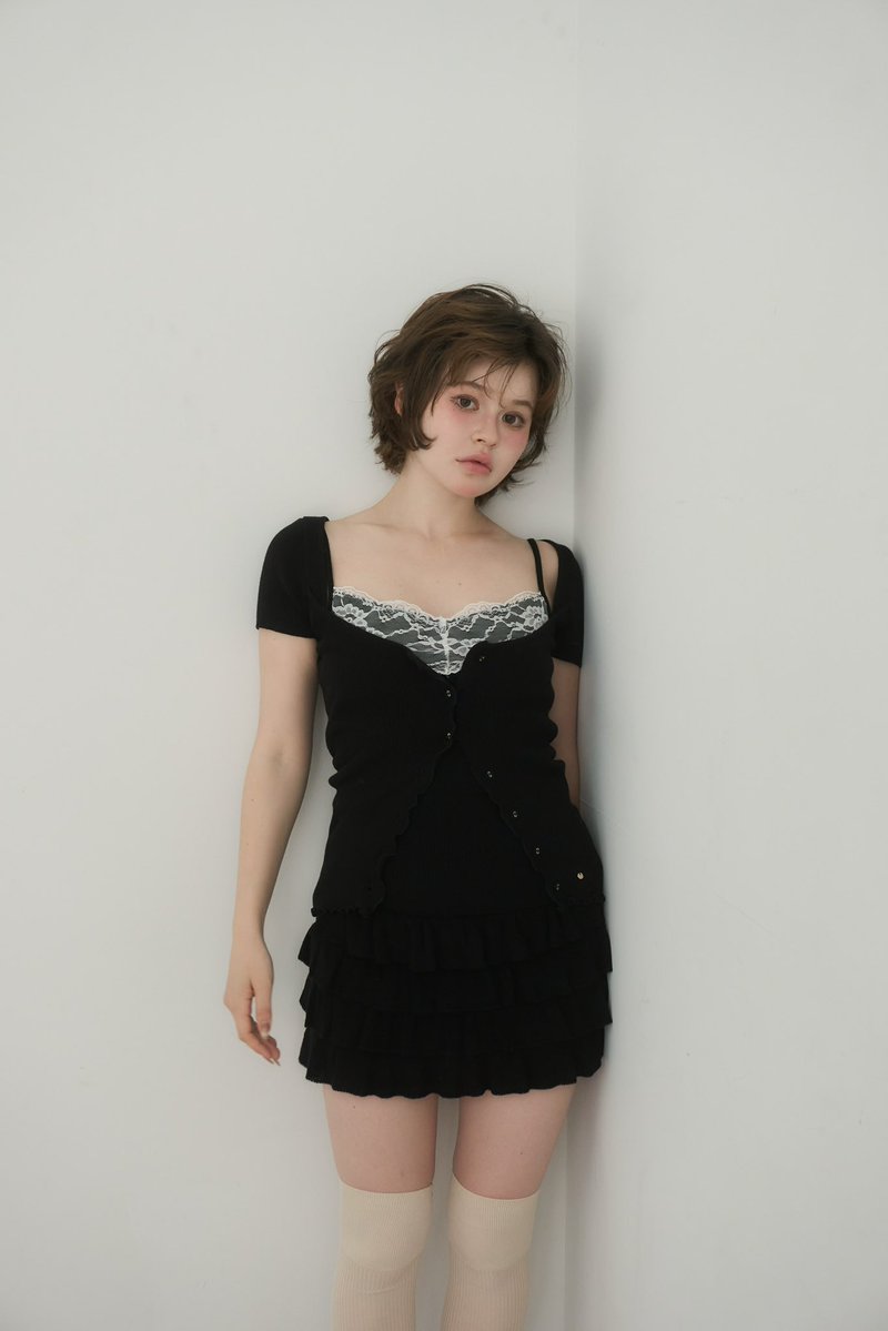 Wendy lace knit set up color ivory/black ¥18,700-tax in