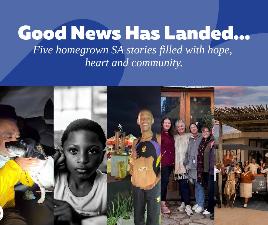 backabuddy's tweet photo. A missing dog brought safely home.
A young athlete heading for an international opportunity.
Healthcare, art and conservation bringing communities together.
Five very different stories.

One very South African reminder that there really is good news after all. 🇿🇦

Tell us which article spoke to you, the links are in the comments.