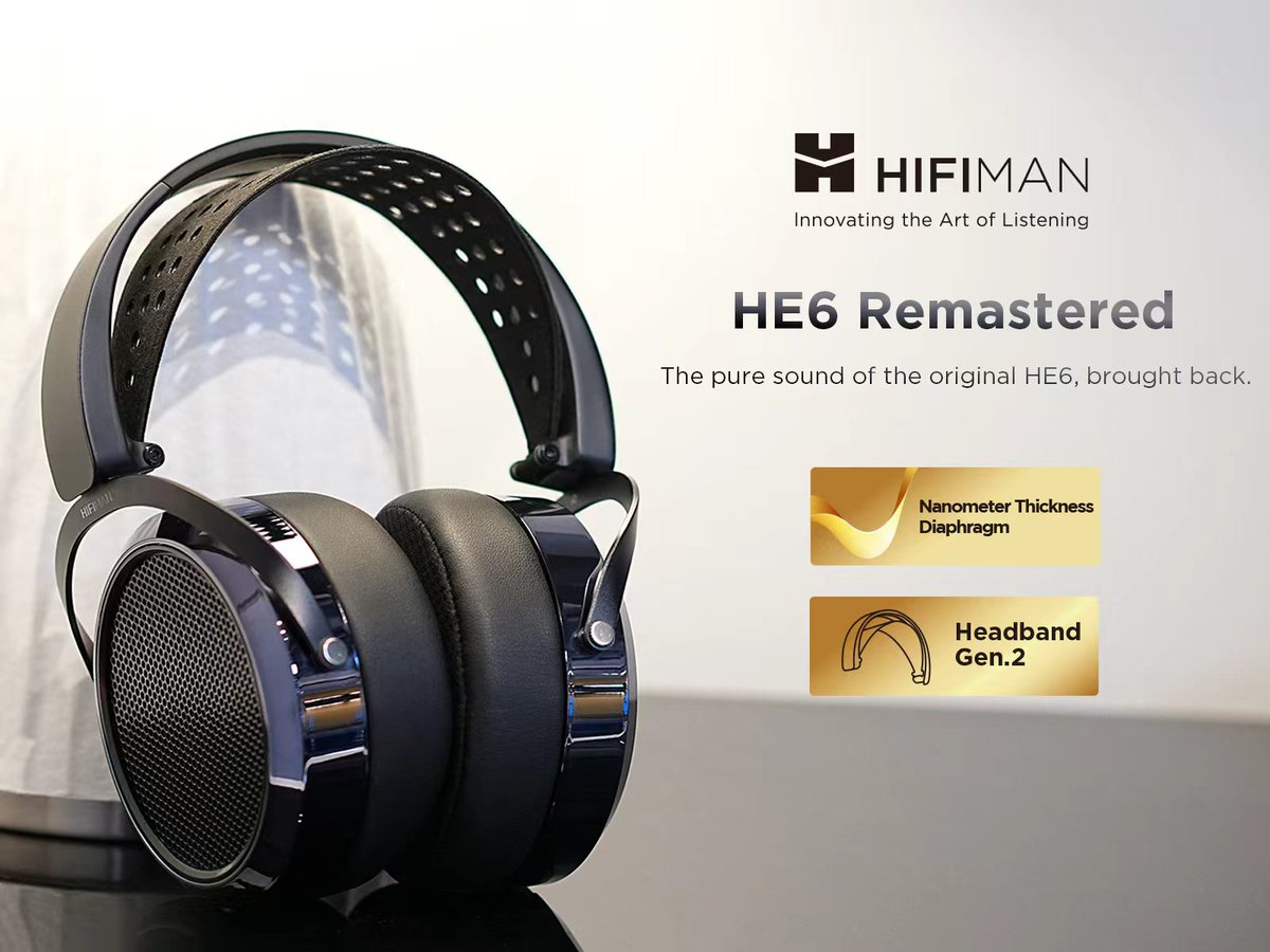 hifimanofficial's tweet photo. A legend reborn.

HE6 Remastered features the original HE6 driver design, preserving the precise detail, wide soundstage, and legendary planar sound that made it a fan favorite, now with a lighter composite headband for improved comfort. 

Read more: https://t.co/43DLFVcYaP https://t.co/YpygNxRacA