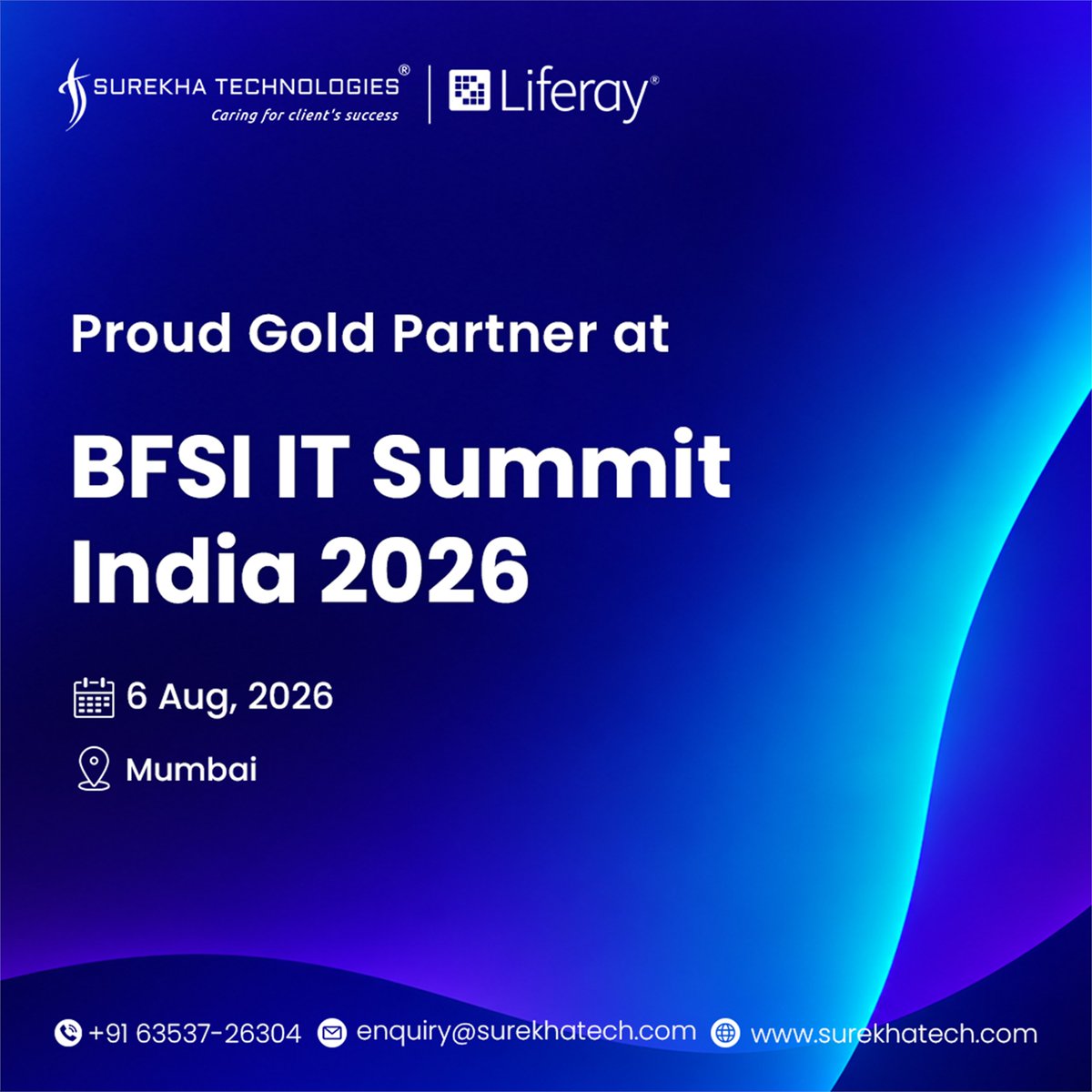 surekhatech's tweet photo. Surekha Technologies is proud to participate as a Gold Partner at the 37th BFSI Innovation & Technology Summit India 2026, taking place on 6th August in Mumbai, alongside Liferay.
#BFSI #Liferay #DXP #BFSIITSummit2026 #BFSIMumbai #SurekhaTechnologies https://t.co/BNzzTmo1Ac