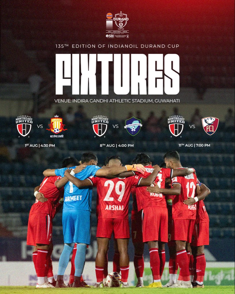 NEUtdFC's tweet photo. Here’s the road to our #3peat 🏆 of the #135thEditionofIndianOilDurandCup 🐺

See you in the stands, Highlanders ♥️🤍🖤

#DeshkaCup #StrongerAsOne #8States1United https://t.co/OZRcjbAHXs