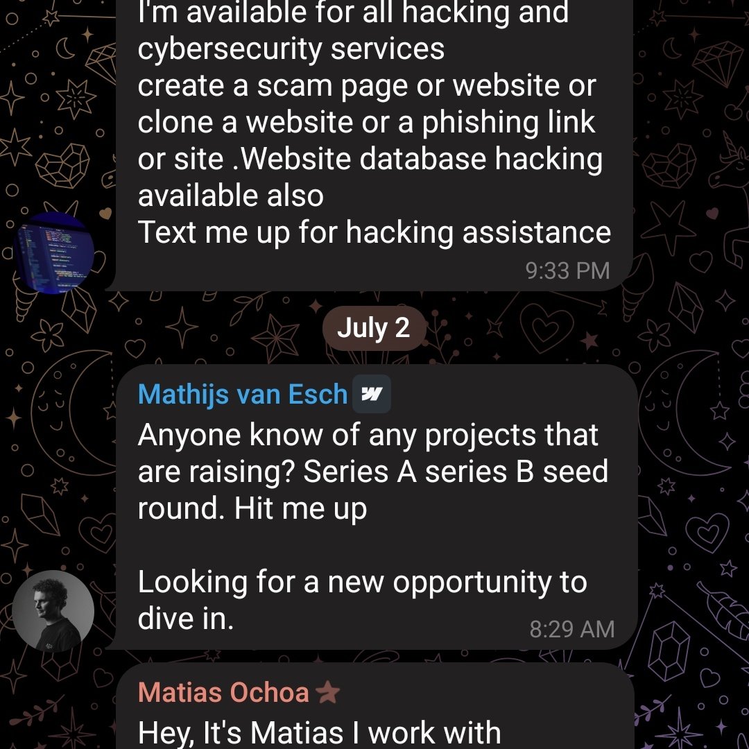 adelambo_'s tweet photo. Hey guys, be careful of this user, named mathijs van Esch on telegram. Claiming to be connected to @Maven11Capital , he is an impersonator and a scammer.
His tg name is : @Mathijs_nd https://t.co/RAJMWB4sFN