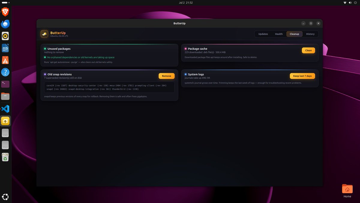 abdul_farhath's tweet photo. Linux updates shouldn't be scary.

So I built ButterUp 🧈

✅ One-click updates
✅ Auto-fixes common update issues
✅ Cleans old system junk
✅ Update history

Rust + Tauri • Open Source
Try it: https://t.co/ZMyUIgRxTB
star it 🌟

#Linux #OpenSource https://t.co/Ys75A9iWZ6