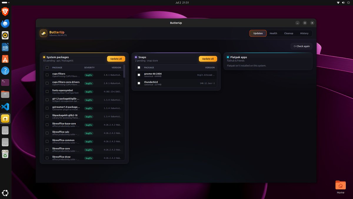 abdul_farhath's tweet photo. Linux updates shouldn't be scary.

So I built ButterUp 🧈

✅ One-click updates
✅ Auto-fixes common update issues
✅ Cleans old system junk
✅ Update history

Rust + Tauri • Open Source
Try it: https://t.co/ZMyUIgRxTB
star it 🌟

#Linux #OpenSource https://t.co/Ys75A9iWZ6