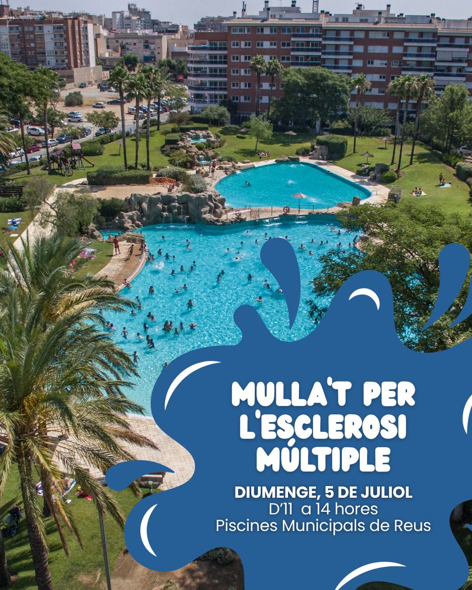 ReusEsport's tweet photo. 💦 Aquest diumenge 5 de juliol, les piscines municipals de Reus se sumen un any més al Mulla’t per l’Esclerosi Múltiple.

Una jornada solidària per donar suport a la recerca de la malaltia i a les persones que hi conviuen.

Aquest diumenge, mulla’t!

@reus_cat https://t.co/uMfGINW1U4
