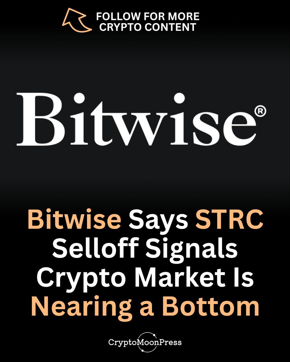 CryptoMoonPres1's tweet photo. 📉 @Bitwise says the STRC selloff is a sign of late-cycle deleveraging, not Strategy's breaking point, arguing it could signal the crypto market is nearing a bottom.
Is this the final shakeout before the next Bitcoin rally?
#Bitcoin #Crypto #Bitwise #Blockchain https://t.co/YXadA7ybhJ