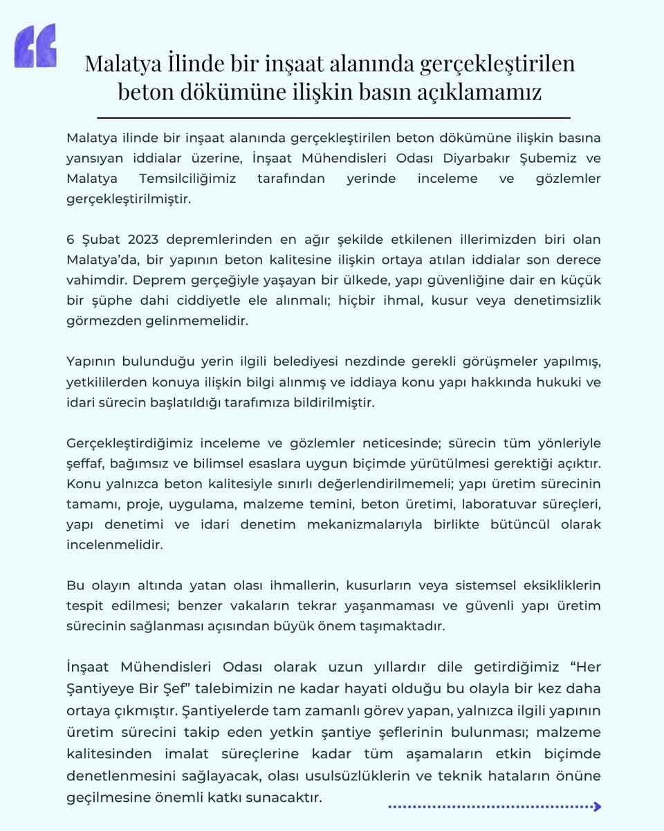 imo_amed's tweet photo. Malatya İlinde bir inşaat alanında gerçekleştirilen
beton dökümüne ilişkin basın açıklamamız https://t.co/2yEGiVISe6