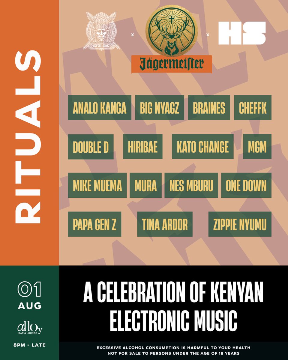 AdumaPresents's tweet photo. Nairobi,let’s dance to some KE original oontz sounds. Rituals 5 is here 🔉
@analokanga @bignyagz @BrainesDjs @CheffK_ @TheChangeKato @OneDownLIVE @TinaArdor @NesMburu @MusicalChefKe @MGM_Kenya_ @HIRIBAE_ @muraTHEdj @NyumuZippie &amp; more 🇰🇪 https://t.co/zdILDa3uSg